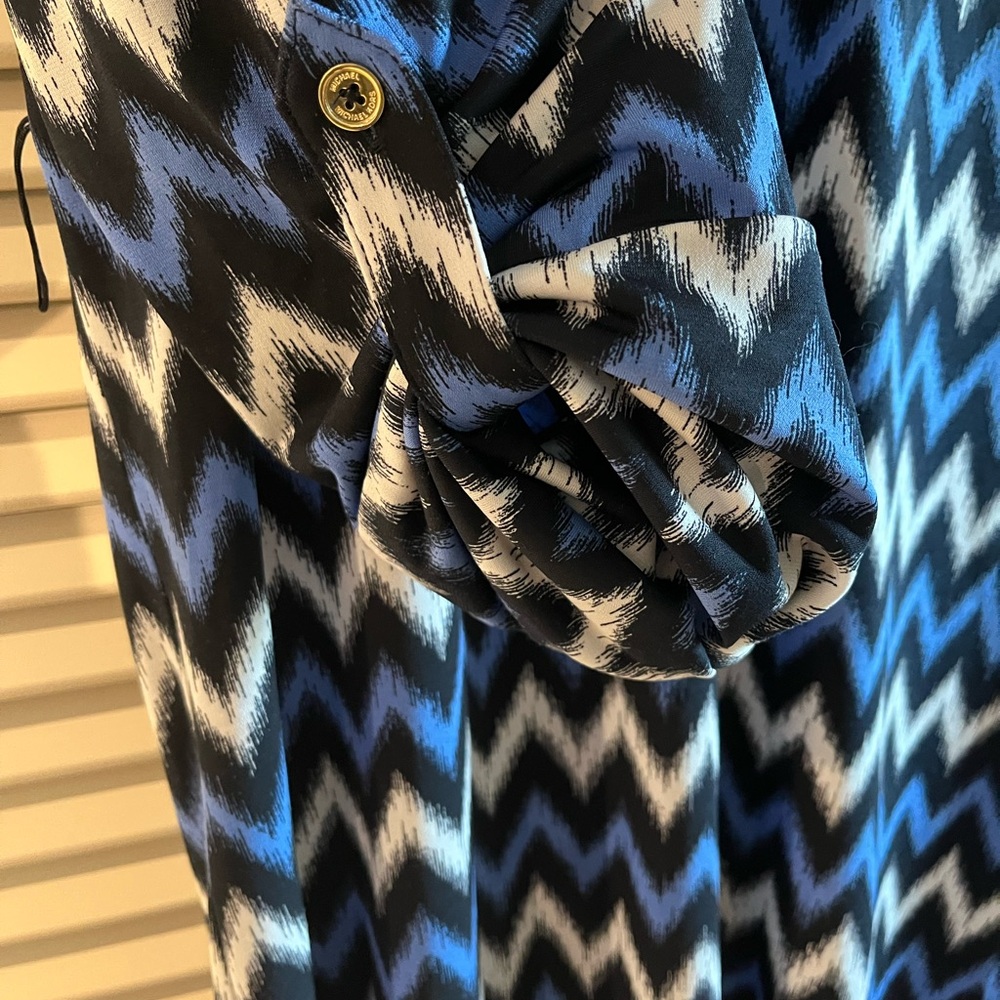 Michael Kors Zigzag Long Sleeve Dress in Blue, White and Black - Picture 3 of 5